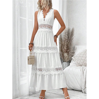 Robe Longue Sexy en Dentelle Blanche