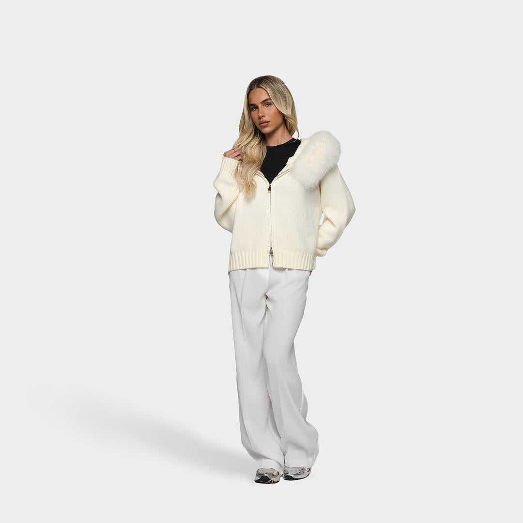 Cardigan à Capuche Femme Col Fourrure