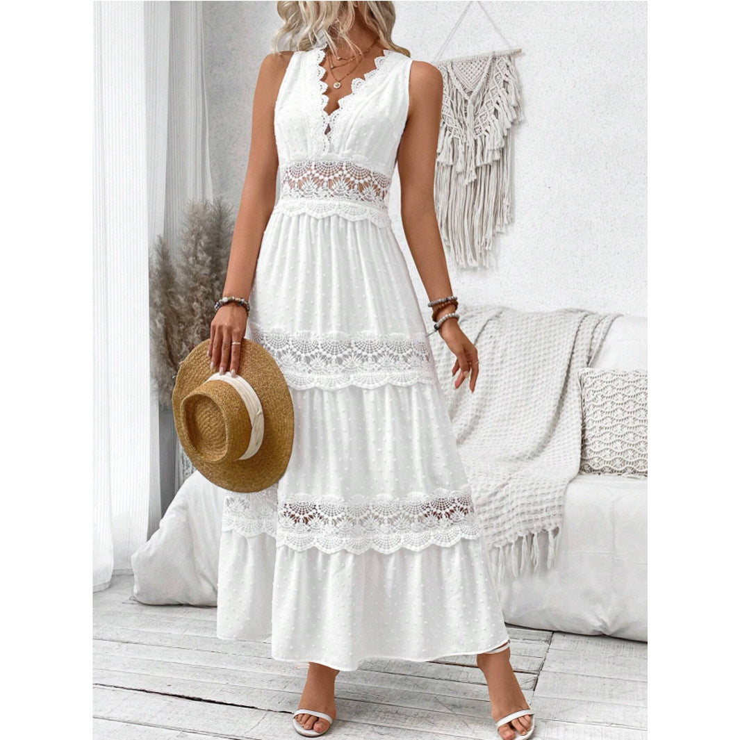 Robe Longue Sexy en Dentelle Blanche