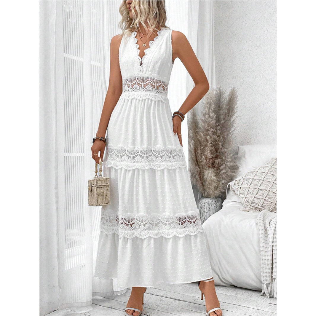 Robe Longue Sexy en Dentelle Blanche