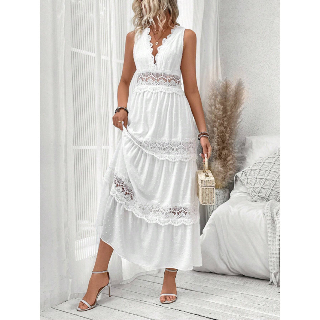 Robe Longue Sexy en Dentelle Blanche