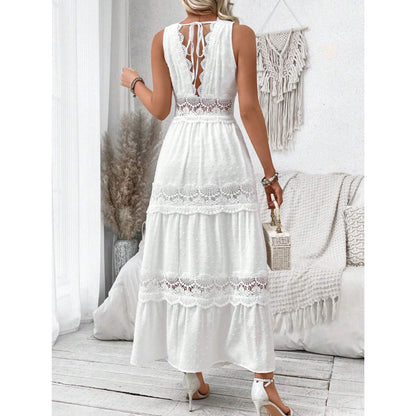 Robe Longue Sexy en Dentelle Blanche