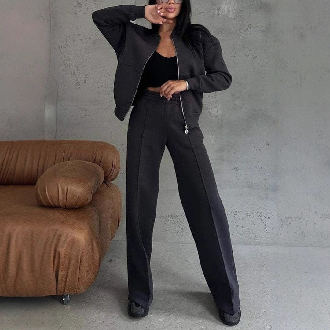 Ensemble Deux Pièces pour Femme : Veste Zippée et Pantalon à Pattes Élargies