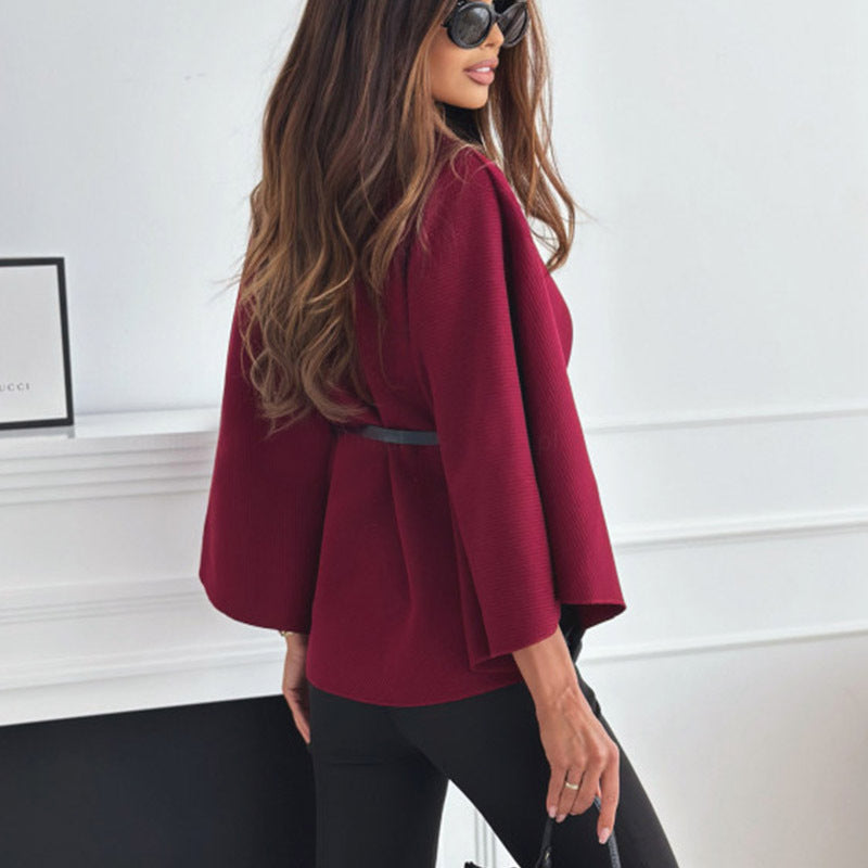 Nouveau Manteau Cape à Col Montant avec Ceinture