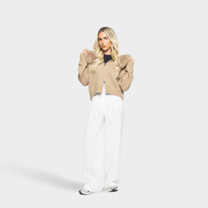 Cardigan à Capuche Femme Col Fourrure