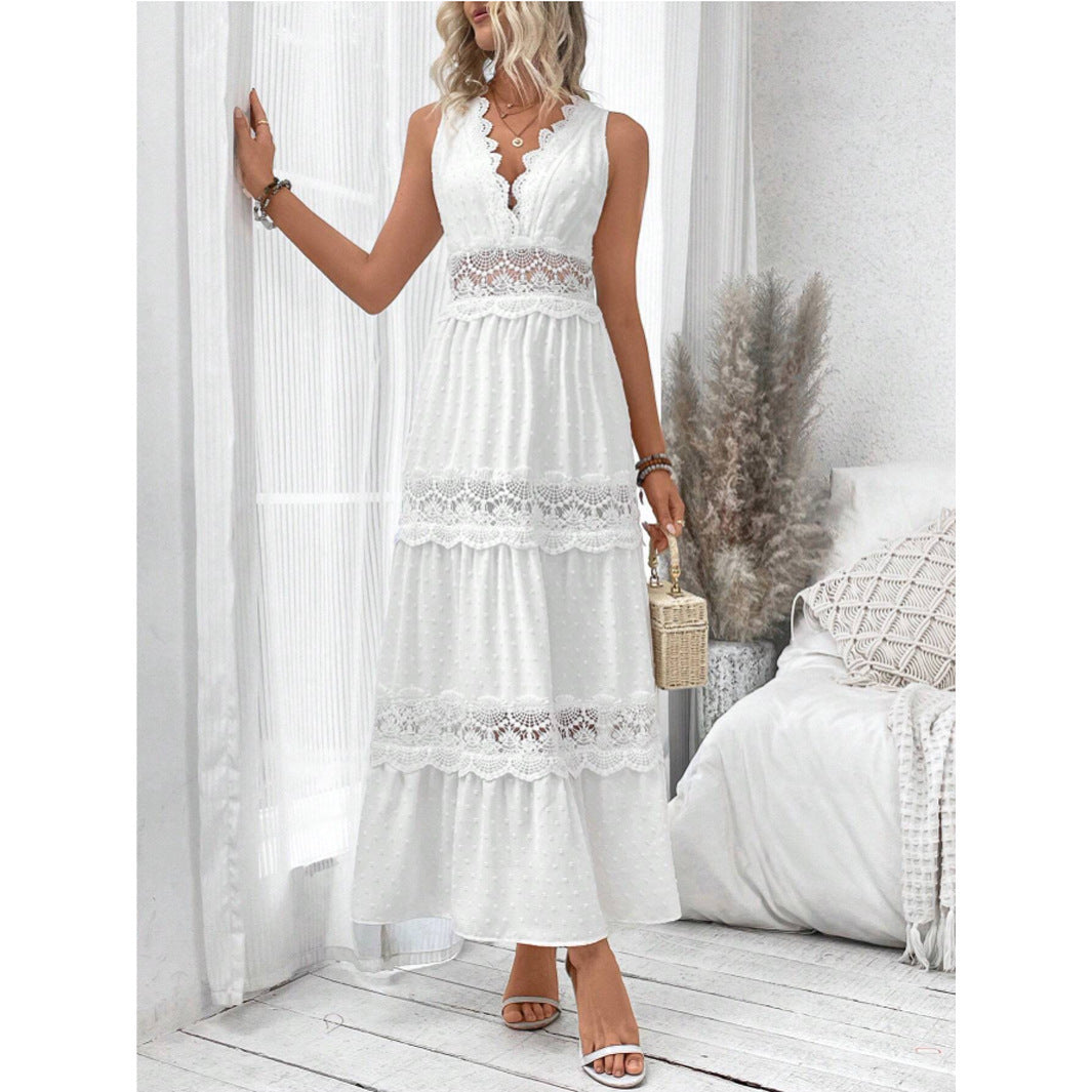Robe Longue Sexy en Dentelle Blanche