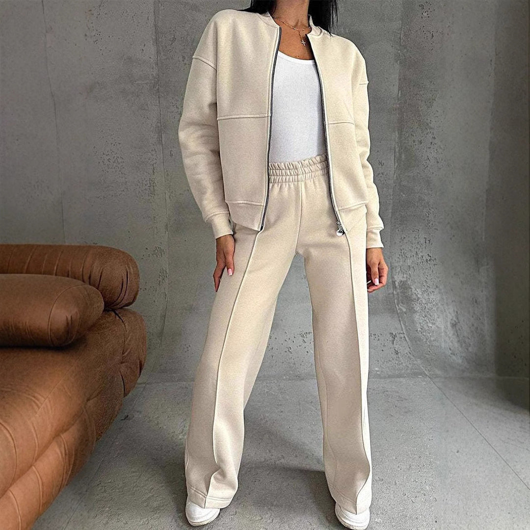 Ensemble Deux Pièces pour Femme : Veste Zippée et Pantalon à Pattes Élargies