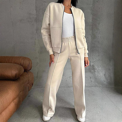 Ensemble Deux Pièces pour Femme : Veste Zippée et Pantalon à Pattes Élargies
