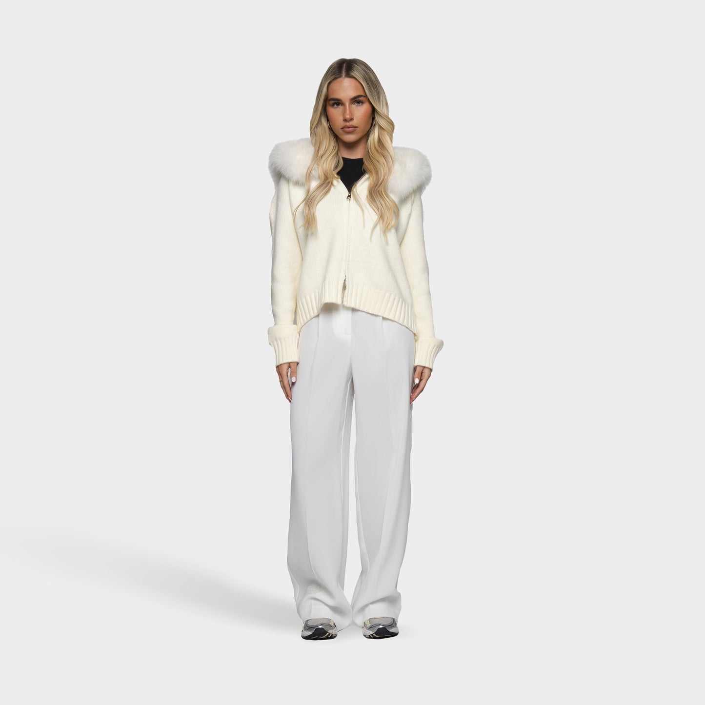 Cardigan à Capuche Femme Col Fourrure